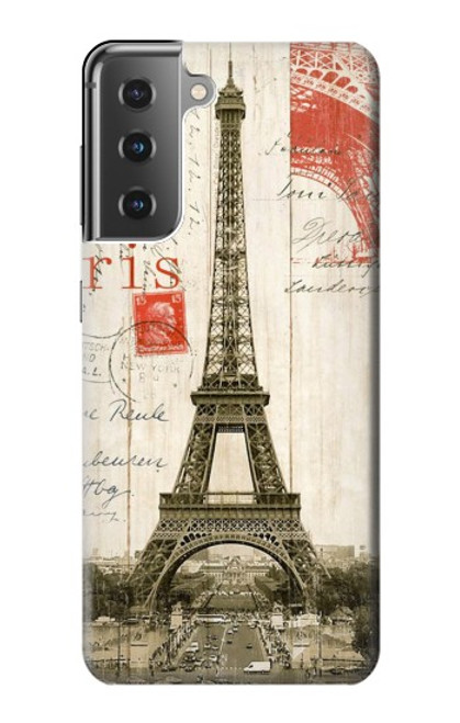 W2108 Eiffel Tower Paris Postcard Hard Case and Leather Flip Case For Samsung Galaxy S21 Plus 5G, Galaxy S21+ 5G