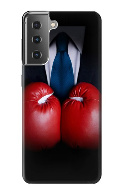 W2261 Businessman Black Suit With Boxing Gloves Hard Case and Leather Flip Case For Samsung Galaxy S21 Plus 5G, Galaxy S21+ 5G