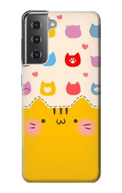 W2442 Cute Cat Cartoon Funny Hard Case and Leather Flip Case For Samsung Galaxy S21 Plus 5G, Galaxy S21+ 5G