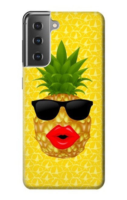 W2443 Funny Pineapple Sunglasses Kiss Hard Case and Leather Flip Case For Samsung Galaxy S21 Plus 5G, Galaxy S21+ 5G