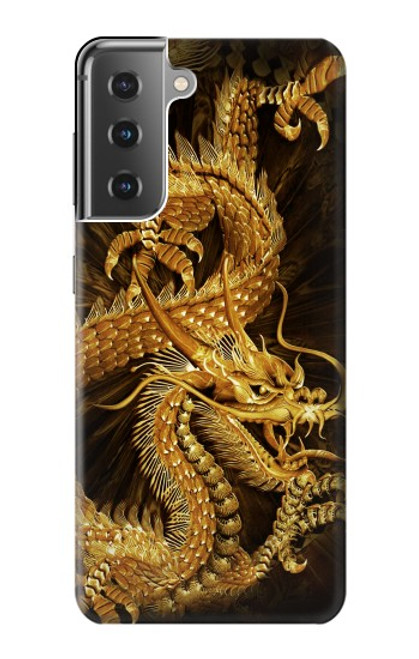 W2804 Chinese Gold Dragon Printed Hard Case and Leather Flip Case For Samsung Galaxy S21 Plus 5G, Galaxy S21+ 5G