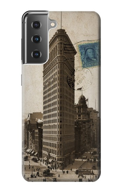 W2832 New York 1903 Flatiron Building Postcard Hard Case and Leather Flip Case For Samsung Galaxy S21 Plus 5G, Galaxy S21+ 5G