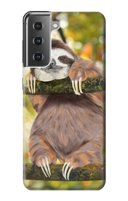 W3138 Cute Baby Sloth Paint Hard Case and Leather Flip Case For Samsung Galaxy S21 Plus 5G, Galaxy S21+ 5G
