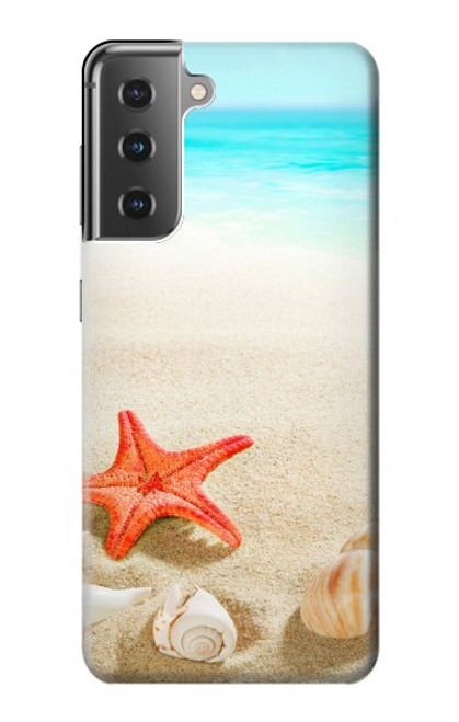 W3212 Sea Shells Starfish Beach Hard Case and Leather Flip Case For Samsung Galaxy S21 Plus 5G, Galaxy S21+ 5G