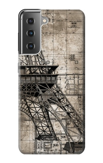 W3416 Eiffel Tower Blueprint Hard Case and Leather Flip Case For Samsung Galaxy S21 Plus 5G, Galaxy S21+ 5G