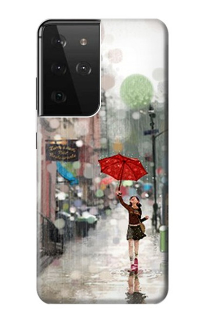W0108 Girl in The Rain Hard Case and Leather Flip Case For Samsung Galaxy S21 Ultra 5G