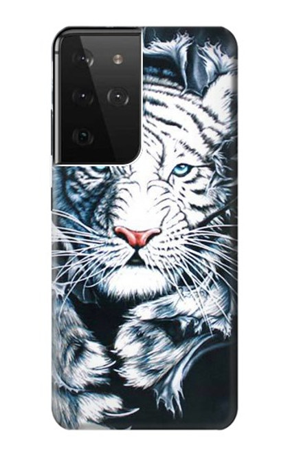 W0265 White Tiger Hard Case and Leather Flip Case For Samsung Galaxy S21 Ultra 5G