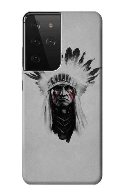 W0451 Indian Chief Hard Case and Leather Flip Case For Samsung Galaxy S21 Ultra 5G