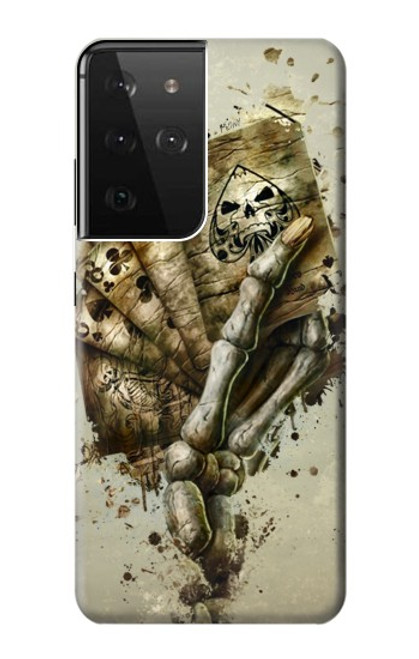 W0550 Skull Card Poker Hard Case and Leather Flip Case For Samsung Galaxy S21 Ultra 5G