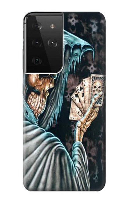 W0748 Grim Reaper Death Poker Hard Case and Leather Flip Case For Samsung Galaxy S21 Ultra 5G