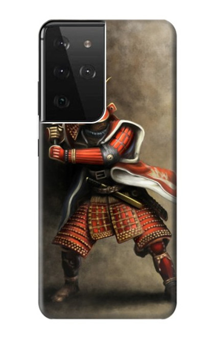W0796 Japan Red Samurai Hard Case and Leather Flip Case For Samsung Galaxy S21 Ultra 5G
