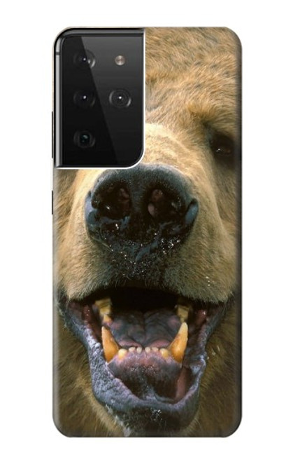 W0840 Grizzly Bear Face Hard Case and Leather Flip Case For Samsung Galaxy S21 Ultra 5G