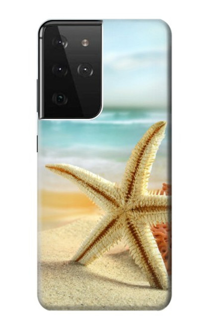 W1117 Starfish on the Beach Hard Case and Leather Flip Case For Samsung Galaxy S21 Ultra 5G