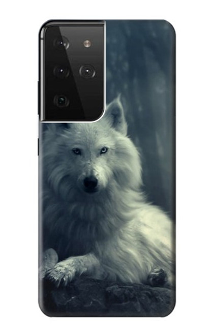 W1516 White Wolf Hard Case and Leather Flip Case For Samsung Galaxy S21 Ultra 5G