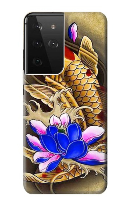 W1604 Carp Koi Fish Japanese Tattoo Hard Case and Leather Flip Case For Samsung Galaxy S21 Ultra 5G