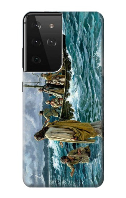 W1722 Jesus Walk on The Sea Hard Case and Leather Flip Case For Samsung Galaxy S21 Ultra 5G