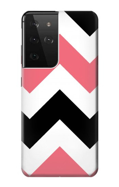 W1849 Pink Black Chevron Zigzag Hard Case and Leather Flip Case For Samsung Galaxy S21 Ultra 5G