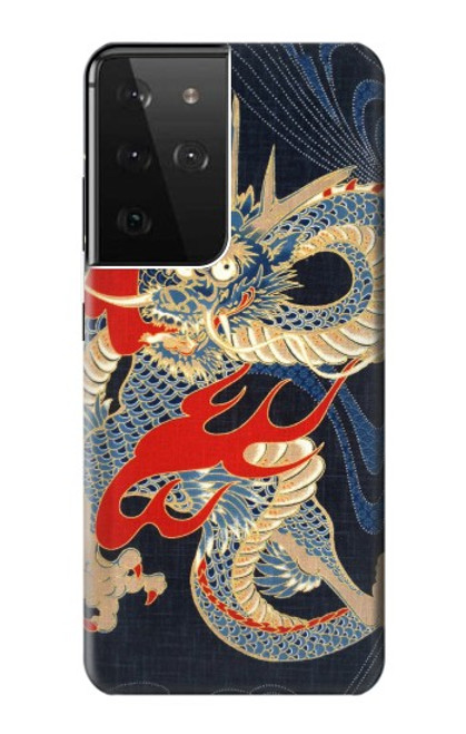 W2073 Japan Dragon Art Hard Case and Leather Flip Case For Samsung Galaxy S21 Ultra 5G