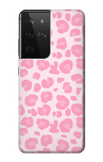 W2213 Pink Leopard Pattern Hard Case and Leather Flip Case For Samsung Galaxy S21 Ultra 5G