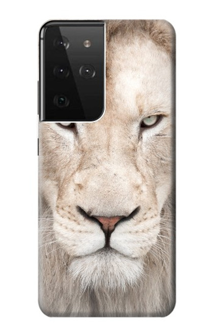 W2399 White Lion Face Hard Case and Leather Flip Case For Samsung Galaxy S21 Ultra 5G