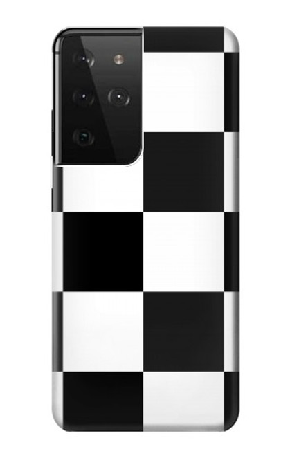 W2492 Black and White Check Hard Case and Leather Flip Case For Samsung Galaxy S21 Ultra 5G