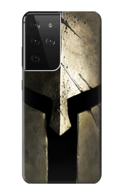 W2673 Spartan Warrior Helmet Hard Case and Leather Flip Case For Samsung Galaxy S21 Ultra 5G