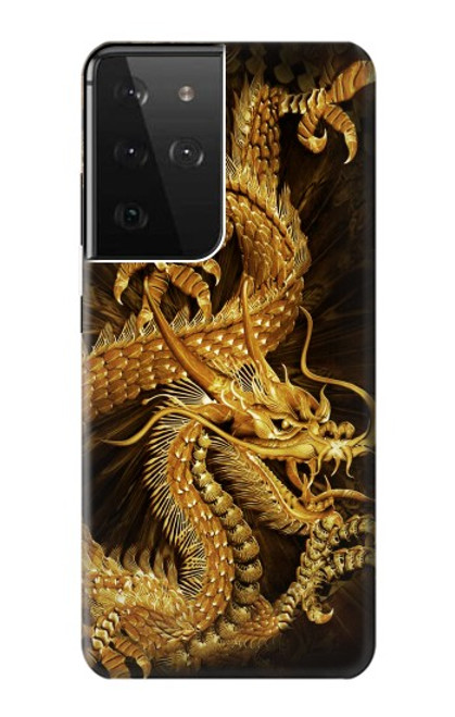 W2804 Chinese Gold Dragon Printed Hard Case and Leather Flip Case For Samsung Galaxy S21 Ultra 5G