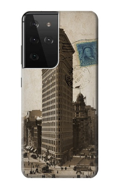 W2832 New York 1903 Flatiron Building Postcard Hard Case and Leather Flip Case For Samsung Galaxy S21 Ultra 5G