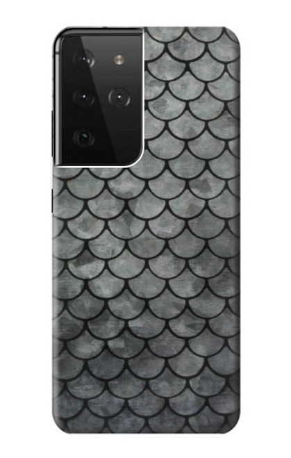 W2950 Silver Fish Scale Hard Case and Leather Flip Case For Samsung Galaxy S21 Ultra 5G