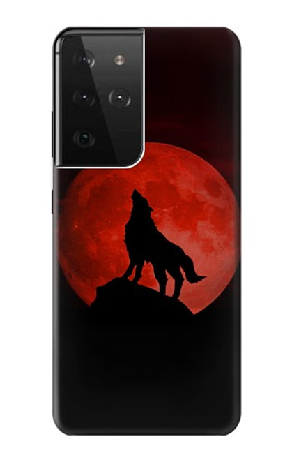 W2955 Wolf Howling Red Moon Hard Case and Leather Flip Case For Samsung Galaxy S21 Ultra 5G