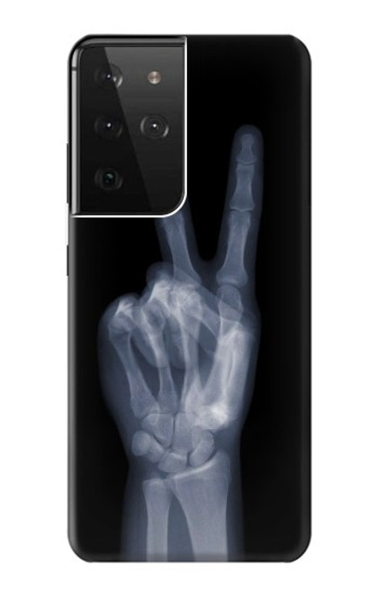 W3101 X-ray Peace Sign Fingers Hard Case and Leather Flip Case For Samsung Galaxy S21 Ultra 5G