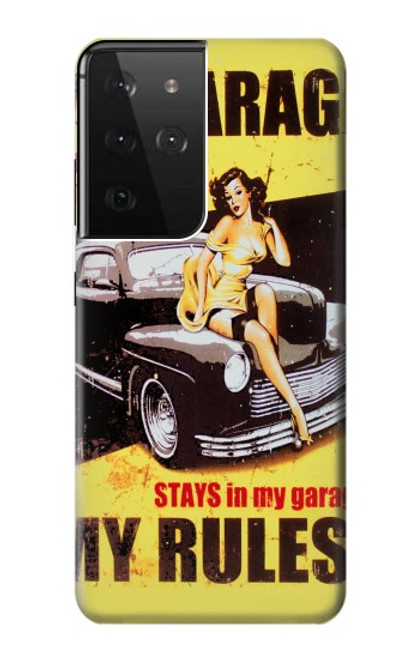 W3198 My Garage Pinup Girl Hard Case and Leather Flip Case For Samsung Galaxy S21 Ultra 5G