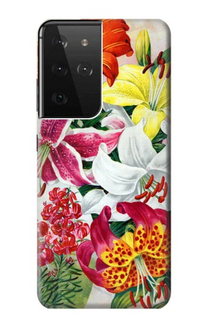 W3205 Retro Art Flowers Hard Case and Leather Flip Case For Samsung Galaxy S21 Ultra 5G