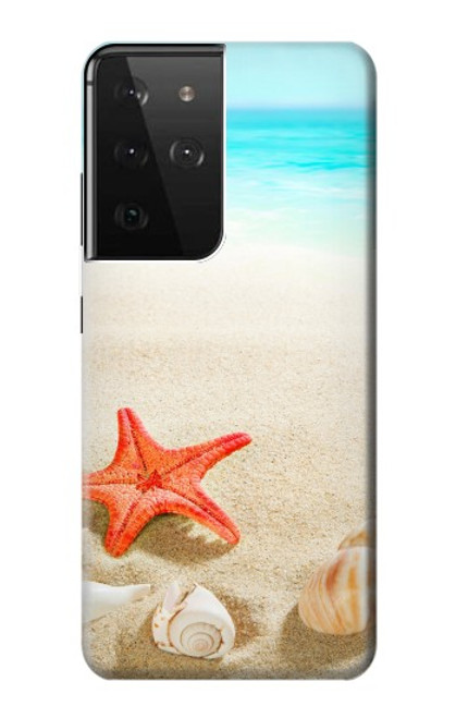 W3212 Sea Shells Starfish Beach Hard Case and Leather Flip Case For Samsung Galaxy S21 Ultra 5G