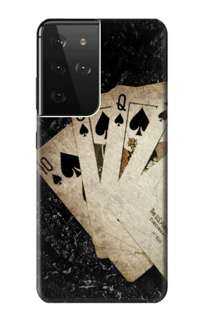 W3231 Vintage Royal Straight Flush Cards Hard Case and Leather Flip Case For Samsung Galaxy S21 Ultra 5G