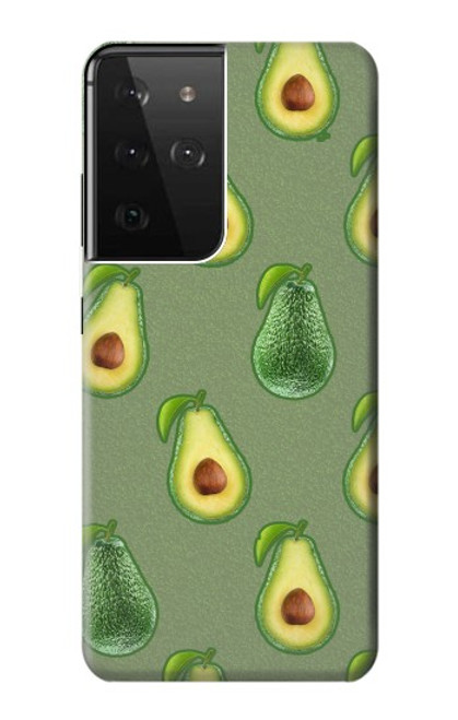 W3285 Avocado Fruit Pattern Hard Case and Leather Flip Case For Samsung Galaxy S21 Ultra 5G