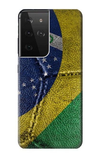 W3297 Brazil Flag Vintage Football Graphic Hard Case and Leather Flip Case For Samsung Galaxy S21 Ultra 5G