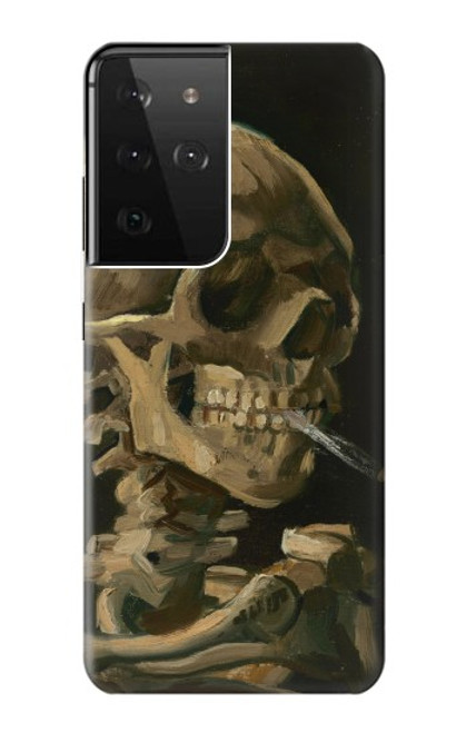 W3358 Vincent Van Gogh Skeleton Cigarette Hard Case and Leather Flip Case For Samsung Galaxy S21 Ultra 5G