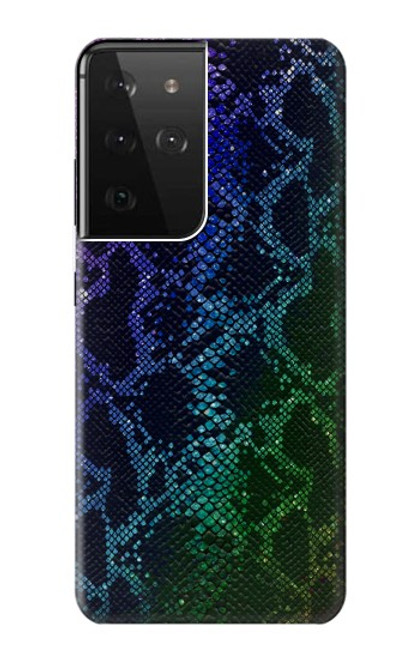 W3366 Rainbow Python Skin Graphic Print Hard Case and Leather Flip Case For Samsung Galaxy S21 Ultra 5G