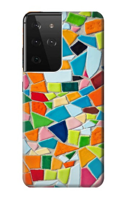 W3391 Abstract Art Mosaic Tiles Graphic Hard Case and Leather Flip Case For Samsung Galaxy S21 Ultra 5G