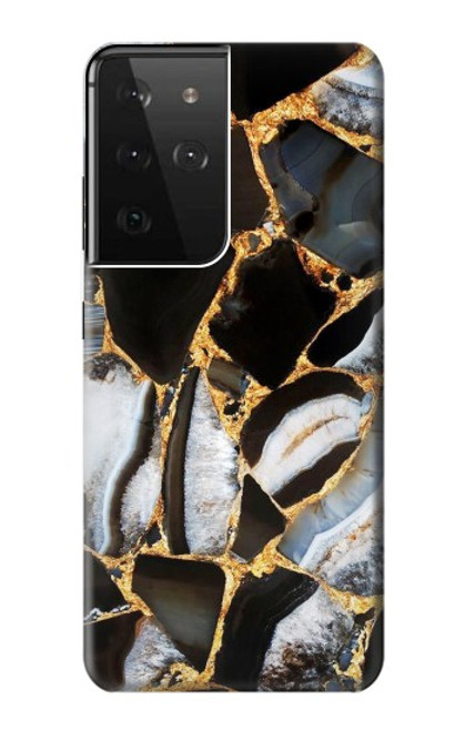 W3419 Gold Marble Graphic Print Hard Case and Leather Flip Case For Samsung Galaxy S21 Ultra 5G