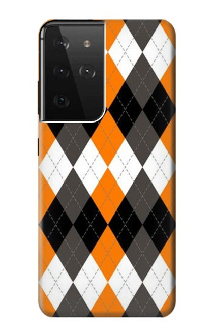 W3421 Black Orange White Argyle Plaid Hard Case and Leather Flip Case For Samsung Galaxy S21 Ultra 5G