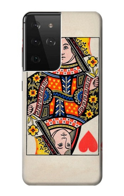 W3429 Queen Hearts Card Hard Case and Leather Flip Case For Samsung Galaxy S21 Ultra 5G