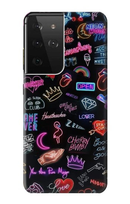 W3433 Vintage Neon Graphic Hard Case and Leather Flip Case For Samsung Galaxy S21 Ultra 5G