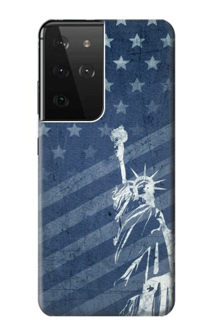 W3450 US Flag Liberty Statue Hard Case and Leather Flip Case For Samsung Galaxy S21 Ultra 5G