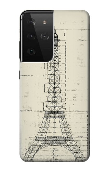 W3474 Eiffel Architectural Drawing Hard Case and Leather Flip Case For Samsung Galaxy S21 Ultra 5G