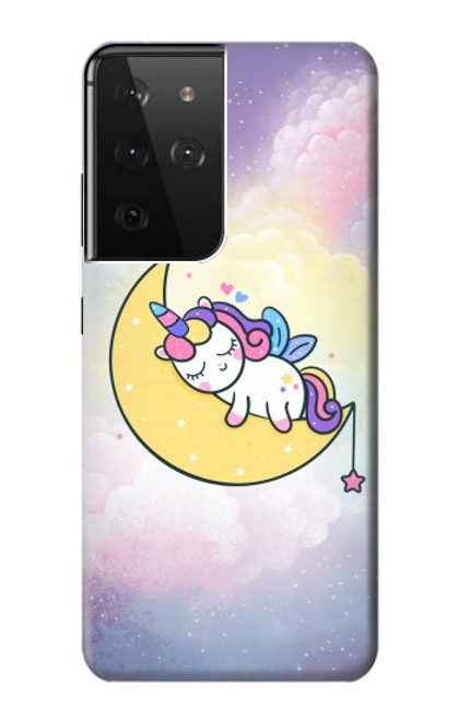 W3485 Cute Unicorn Sleep Hard Case and Leather Flip Case For Samsung Galaxy S21 Ultra 5G