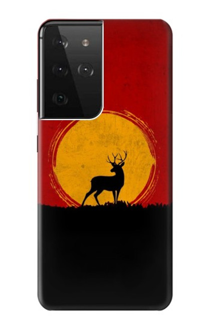 W3513 Deer Sunset Hard Case and Leather Flip Case For Samsung Galaxy S21 Ultra 5G