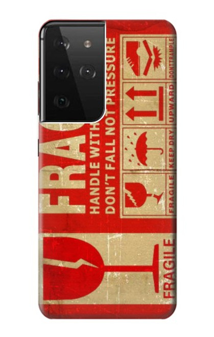 W3552 Vintage Fragile Label Art Hard Case and Leather Flip Case For Samsung Galaxy S21 Ultra 5G