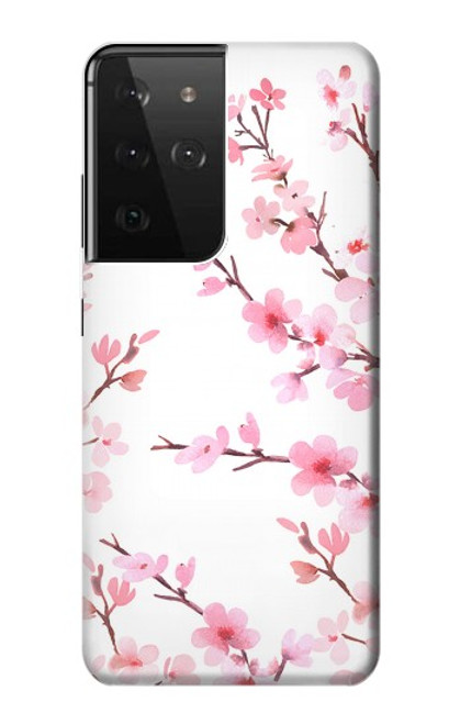 W3707 Pink Cherry Blossom Spring Flower Hard Case and Leather Flip Case For Samsung Galaxy S21 Ultra 5G